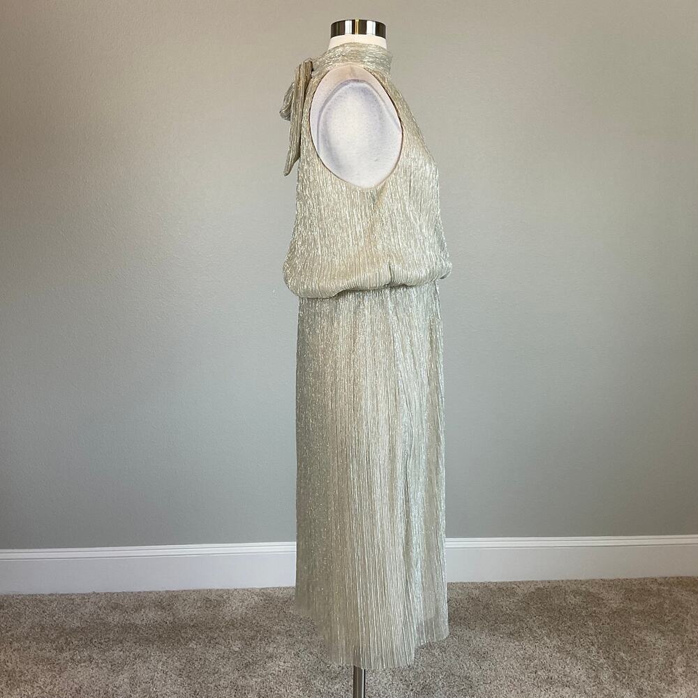Adrianna Papell Gold Cocktail Dress Metallic Sleeveless A-Line Halter Size 10 - Picture 5 of 10
